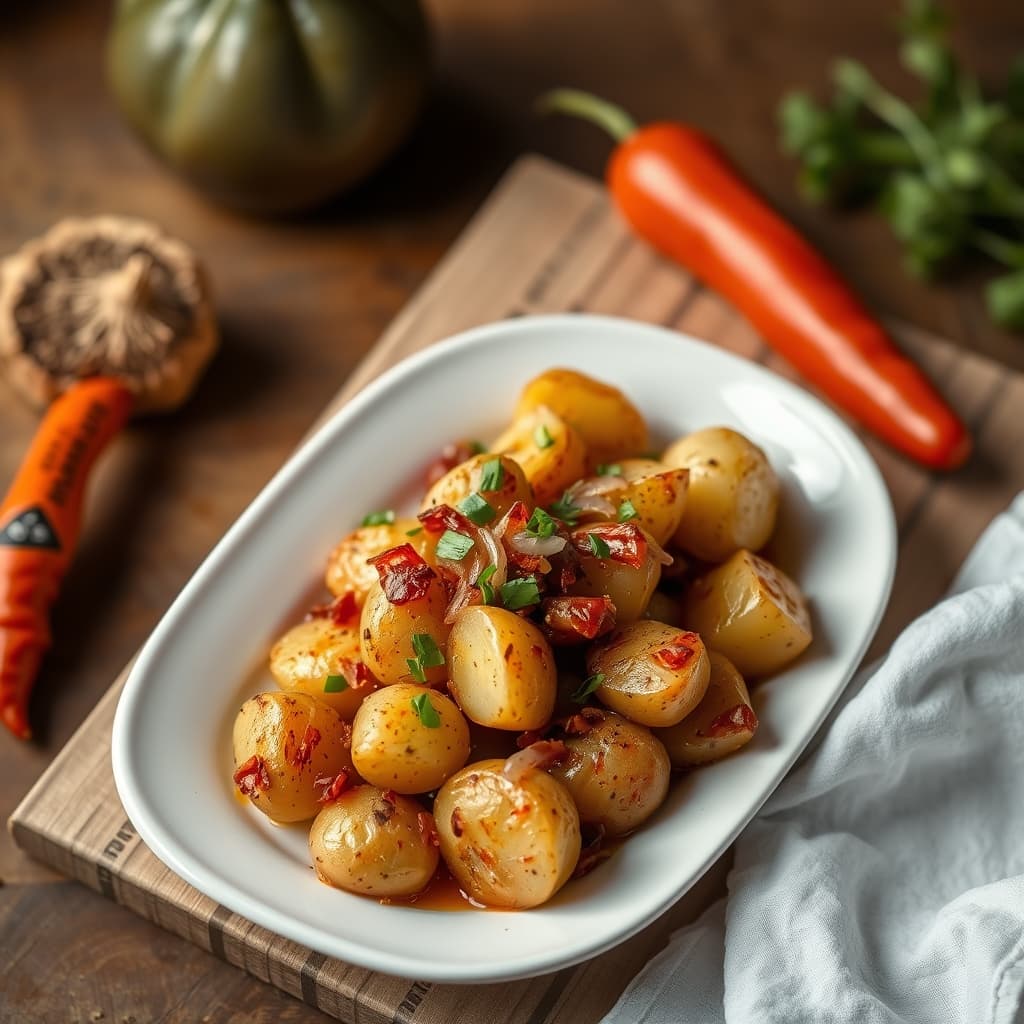 Cartofi delicioși cu ceapă și boia