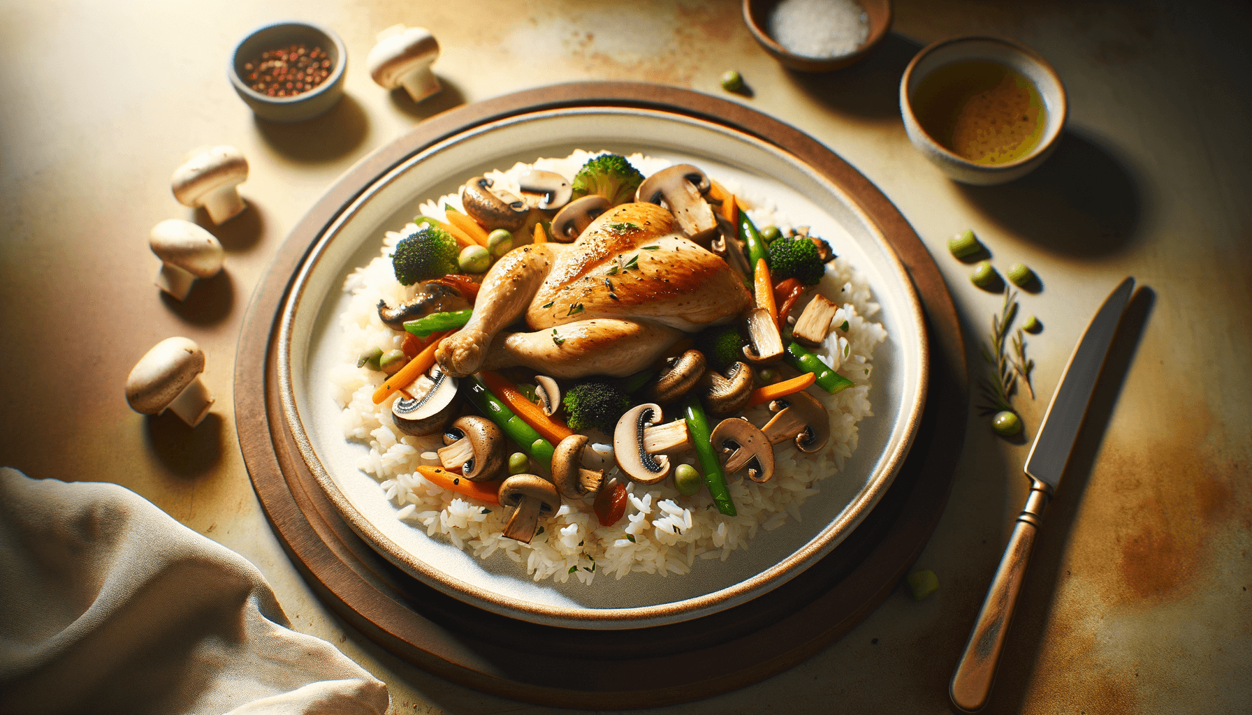 Orez cu Pui, Ciuperci și Legume - Deliciu Rapid